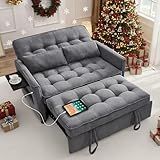QSQG Sleeper Sofa Bed, 55‘’ Convertible Pull Out Couch with Small Table| USB Port | Side Pockets | Corduroy Fabric | Adjustable Backrest for Apartment, Office, Bedroom, Guest Room