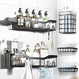NESOMI Shower Caddy Adhesive Shower Organizer 7-Pack, Rustproof Stainless Steel Bathroom Shelves, Large Capacity No-Drill Rack Storage Accessories with Soap Dish Toothbrush Holder &24 Hooks Home Decor