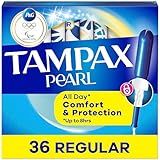 Tampax Pearl Tampons for Women, with LeakGuard Braid, Regular Absorbency, Unscented, 36 Count
