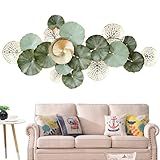 edaknez Metal Wall Art Decor, Large Metal Wall Art, 3D Flower Leaves Wall Decor, Modern Lotus Decoration for Indoor Outdoor Living Room Bedroom, Green & Gold (C 135x64x6cm)