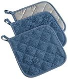 DII Basic Terry Collection Quilted 100% Cotton, Potholder, Blue, 3 Piece