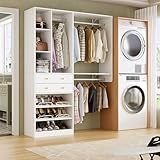 PAKASEPT 5FT Closet System with Drawers, 96 Inches Walk In Closet Organizer System with Shoe Rack, 3 Hanging Rods, Wall Mount Bedroom Wardrobe Clothes Garment Rack