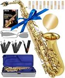 AKLOT Handcrafted E-Flat Alto Saxophone: Matte Gold Brass Body with Warm, Rich Tone, Secure Air Seal, Smooth 23-Key System, Includes Reeds Premium Leather Case & Saxophone Cleaning Kit (CH-EG)