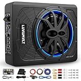 1200W 10" Car Subwoofer, Slim Under Seat Powered Subwoofer and Amp Package,High/Low Level Input, Car/Truck Audio Sub Built-in Amplifier amp Combo Package, with Blue LED Light