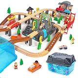 WoodenEdu Wooden Train Set for Kids,100Pcs Train Track Railway for Toddlers