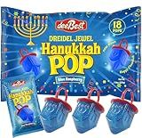 Hanukkah Dreidels Jewel Pop Ring Shape Candy - Blue Raspberry 18 Count Individually Wrapped Dreidel - Hanukah Decorations Kosher Candy Party Favor For Kids - Chanukah Gift Bags