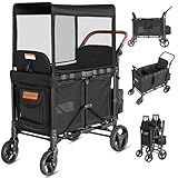 Touheart Wagon Stroller for 2 Kids - Double Seater Push Stroller with Canopy | Collapsible Foldable Wagon for Kids Toddlers & Infants with Removable Seat Pads (Black)