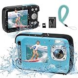 YEEIN Underwater Camera 4K 48MP Autofocus Selfie Dual Screen Waterproof Camera with Floating Strap and 32GB Card, 17FT Compact Waterproof Digital Camera, Fill Light Underwater Camera for Snorkeling