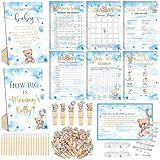 Funnymoom 426 Pcs Blue Theme Bear Baby Shower Decorations Games Set-8 Games Includes Bearly Wait Baby Shower Decorations Bingo Prediction and Advice How Big is Mommy's Belly Don't Say The Words