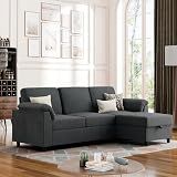 Vongrasig Convertible Sectional Sofa Couch, 3 Seat L Shaped Sofa with Removable Pillows Soft Corduroy Fabric Small Couches Mid Century for Living Room, Apartment and Office (Gray)