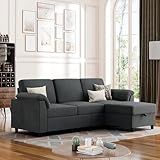 Vongrasig Convertible Sectional Sofa Couch, 3 Seat L Shaped Sofa with Removable Pillows Soft Corduroy Fabric Small Couches Mid Century for Living Room, Apartment and Office (Gray)