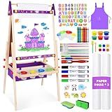 Joyooss Art Easel for Kids Easel for Toddlers,Adjustable Standing Wooden Toddler Easels Kid Whiteboard & Chalk Board Kids Dry Erase Board,Art Easel for Kid Age 2-4 4-8 9-12 Drawing Easels