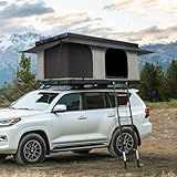 SanHima Rooftop Tent Hard Shell - Gibb Overland Aluminium Roof Top Tent 360° View, w/Tri-Color LED Strip Light & 1.97” Thick Mattress, for Car SUV Truck Camping, 2-3 People