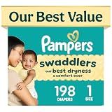 Pampers Swaddlers Diapers, Size 1 (8-14 lbs), 198 Count, Fragrance Free, Hypoallergenic, Absorbent, Pediatrician Recommended, Skin Safe