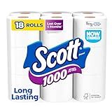 Scott 1000 Toilet Paper, 18 Rolls, Septic-Safe, 1-Ply Toilet Tissue