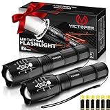 Victoper LED Flashlight 2 Pack, Bright 3500 Lumens Tactical Torch High Lumens with 5 Modes, Waterproof Zoomable Flash Light for Outdoor, Gifts for Camping Essentials Gear