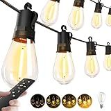Outdoor String Lights Patio LED - Light Outside 50Ft 15M Waterproof Remote Dimmable S14 Porch Lighting Edison Plastic Bulb Pergola Hanging Balcony Connectable Backyard Yard Gazebo Party Garden Bistro