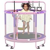 LANGXUN 60" Trampoline for Kids, 5ft Toddler Mini 6-in-1 Trampoline Indoor Outdoor with Swing, Basketball Hoop, Dart Board, Rings, Christmas Toys Birthday Gifts for Girls Boys