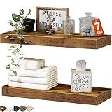 QEEIG Bathroom Floating Shelves for Wall - 15.7" Wall Mounted Shelf Over Toilet Farmhouse Home Decor Display Bookshelf Small 15.7 x 6.7 inch Set of 2, Rustic Brown (008-40BN)