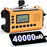 Emergency Weather Radio - AM/FM/NOAA Hand Crank Radio with 15W Fast Charge, 40000mAh Portable Solar Power Bank, Multi-Function Flashlight & SOS Alarm for Outdoor Indoor Emergencies (Orange)