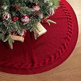 48 Inch Christmas Tree Skirt: Cable Knit Tree Skirt for 7.5FT Tree, Wine Red Tree Skirt, Vintage Tree Skirts, Rustic Farmhouse Christmas Decorations