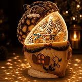 Christmas Pinecone Snow Globe Lantern with 6 Hours Timer, 3 AAA Battery Operated Glittering Water Globe, Lighted Squirrel Family Snow Globes for Xmas Mantel Tabletop Shelf Holiday Decorations Gifts