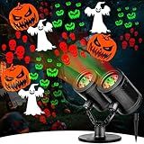 Nielfoi Upgraded Halloween Projector Lights Outdoor, Double Head Dynamic Projector Lights Indoor, 360° Rotating Waterproof Pumpkin Ghost Skeleton Bats Projection Light for Patio Window Party Decor