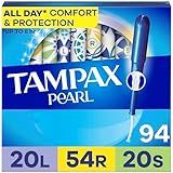 Tampax Pearl Tampons for Women Multipack, with LeakGuard Braid, Light/Regular/Super Absorbency, Unscented, 94 Count (2 Packs of 47)