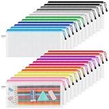 Smarpau 24 Pack Pencil Pouches, A6 Waterproof PVC Pencil Bags, 12 Colors Mesh Zipper Pouches for School Supplies, Classroom Organisation, Office Documents & Travel Storage
