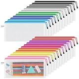 Smarpau 24PCS Pencil Pouch, 9.3" x 4.7"Mesh Zipper Pouch Pencil Case, 12 Colors Waterproof Small Zipper Pouches for Travel, Cosmetics, Office Organization