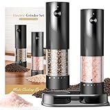Electric Salt and Pepper Grinder Set - Rechargeable Automatic Salt and Pepper Shakers, Kitchen Appliances with External Adjustable Coarseness, Larger Hopper for Cooking, Home Gifts(2 Pack,Black/Black)