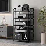 OVZXSD 5 Tier Av Media Stand with Wheels, 39in Adjustable Audio Rack