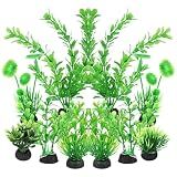 AQUANEAT Artificial Fish Tank Plants, Plastic Aquarium Decorations, Green Accessories, 10pcs