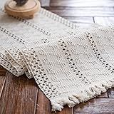 Alynsehom Macrame Table Runner Cream Beige Boho Table Runners with Tassels Hand Woven Cotton Table Runner Rustic Farmhouse Table Runners for Bohemian Kitchen Dining Table(12x71in)
