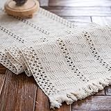 Macrame Table Runner Cream Beige Boho Table Runners with Tassels 12x71in