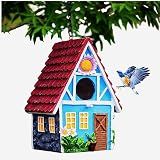 Garden Bird House for Outside Clearance Hanging Outdoors Country Cute Birdhouses for Wren Finchs Chickadee Hummingbird Tree Swallow Cage Kids Nature Lover Bluebird House(Red)