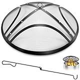 Fire Pit Spark Screen, Upgraded 36 Inch Outdoor Fire Pit Screen with Handle & Poker, Heavy-Duty Steel Fire Pit Cover Round Mesh Replacement Firepit Screen for Backyard/Beach/RV Camping