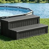 WTFGO Plastic Hot Tub Steps with Storage, Spa Steps Outdoor Stairs, 36.6 Inches Long - Non-Slip All Weather Top & Feet, 32 Gallon Capacity, Waterproof for Porch/RV/Deck, Sturdy Plastic Frame, Black