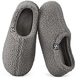 HomeTop Women's Fuzzy Curly Fur Memory Foam Loafer Slippers Bedroom House Shoes with Polar Fleece Lining (9-10, Grey)