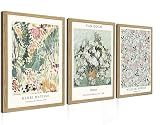 Induslyfe Framed Sage Green Vintage Wall Art Canvas Decor Set of 3, Matisse Wall Art Prints Posters Mid Century Modern Art, Van Gogh Floral Botanical wall art, bathroom, bedroom, living room 12x16