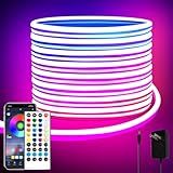 segrass 32.8ft LED neon Lights with Remote APP Control IP65 Waterproof Flexible Neon Strip Lights 24V RGB Rope Lights for Bedroom Room Outdoors Décor