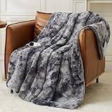 Homemate Heated Blanket Electric Throw - 50"x60" Heating Blanket Throw 1/2/4/6/8 Hours Auto-Off 10 Heat Levels Over-Heat Protection Luxury Faux Fur Sherpa ETL Certification