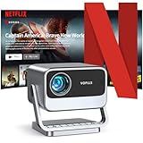 [Netflix Officially & Auto Focus] VOPLLS 4K Projector with WiFi and Bluetooth, 3D Stereo Sound & Auto Keystone Video Projector, 1200ANSI Outdoor Movie Projector, 50% Zoom, MAX 300''Display (Grey)