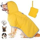 Lukovee Dog Raincoat, Adjustable Dog Rain Jacket with Clear Hooded Double Layer for Large Medium Small Dogs Puppies, Waterproof Rain Coat Poncho with Reflective Storage Pocket & Rim (Yellow,M)