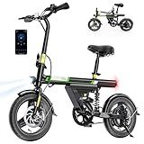 AYOLNY Mini Foldable Electric Bike for Adults, 1000W Peak Folding Ebike, 15 Miles 36V 7.8Ah Battery, 14" Small Adult Electric Bicycle for Commuting with APP