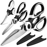 OMDAR Kitchen Scissors All Purpose 3 Pack - Heavy Duty Stainless Steel Cooking Shears for Cutting Meat, Food, Fish, Poultry Multipurpose Sharp Sissors for Dishwasher Safe