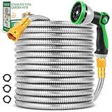 Toolasin Garden Hose 50ft, Flexible Stainless Steel Metal Water Hose with 10-Function Nozzle, No-Kink, Leak-Proof, Wear-Resistant, 3/4 GHT, Easy to Use and Store for Garden, Yard, Outdoor