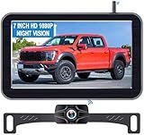 HD 1080P 7 inch Wireless Backup Camera for Truck: 15-Min Easy Install 0.01 Lux Starlight Clear Night Vision Rear View Camera for Pickup SUV Car Parking Safety Assistance