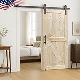 S&Z TOPHAND 36 in. x 84 in. Unfinished British Brace Knotty Barn Door with 6.6FT Sliding Door Hardware Kit/Solid Wood/Sliding Door/Double Surfaces/A Simple Assembly is Required