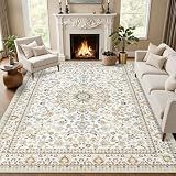 ExpediX 5x7 Area Rugs Living Room: Washable Vintage Rug for Bedroom Beige